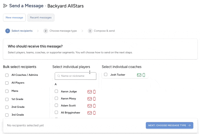 Teamlists messaging screenshot