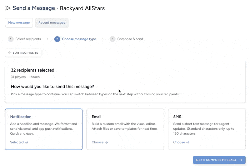 Select your message type