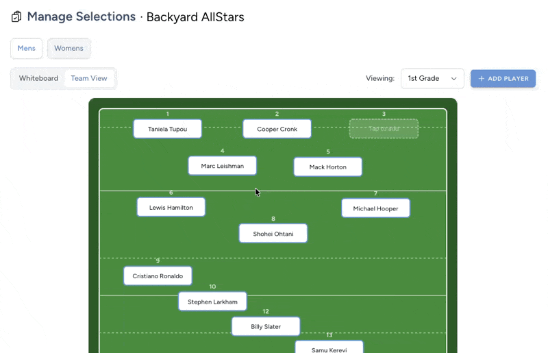 Team View Selection Board