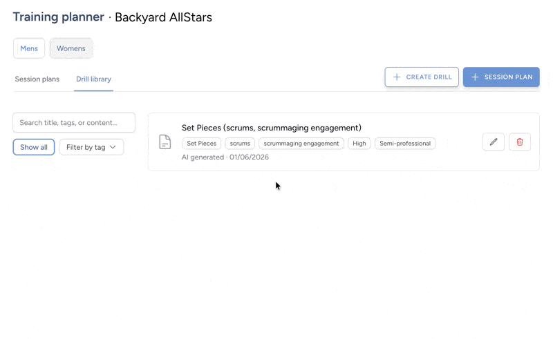 Teamlists training planner