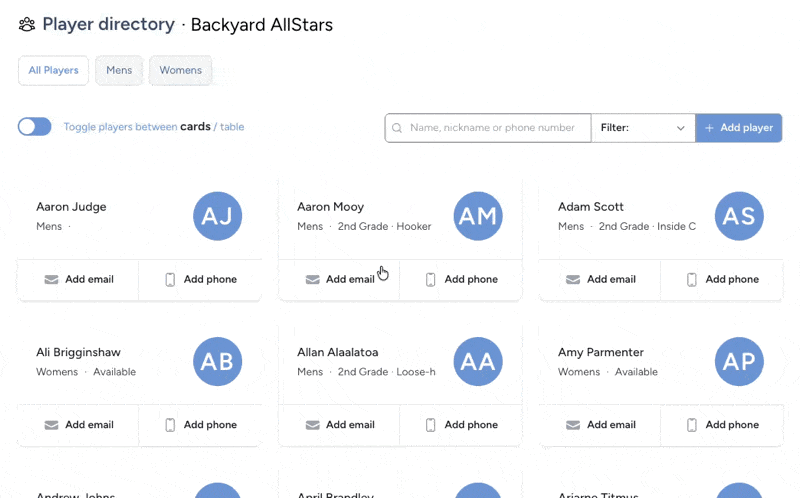 Central player directory