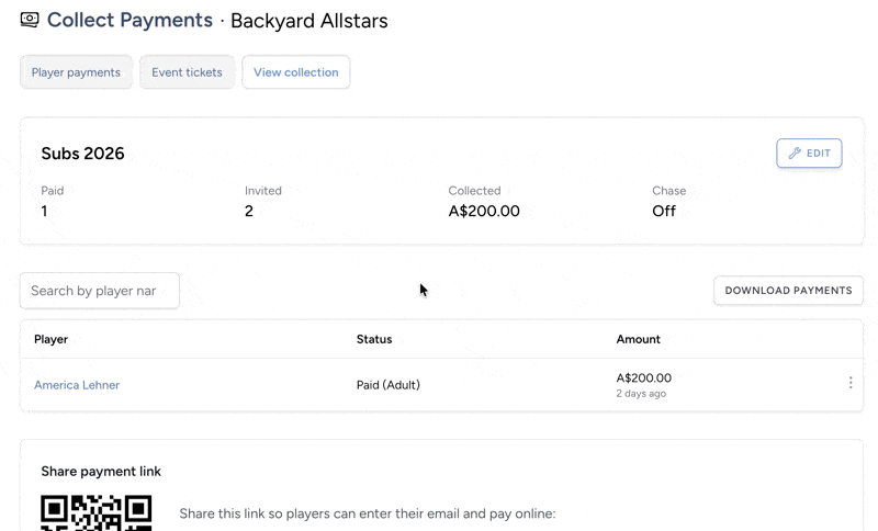 Send payment requests to players