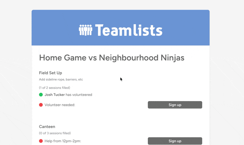 Teamlists volunteers